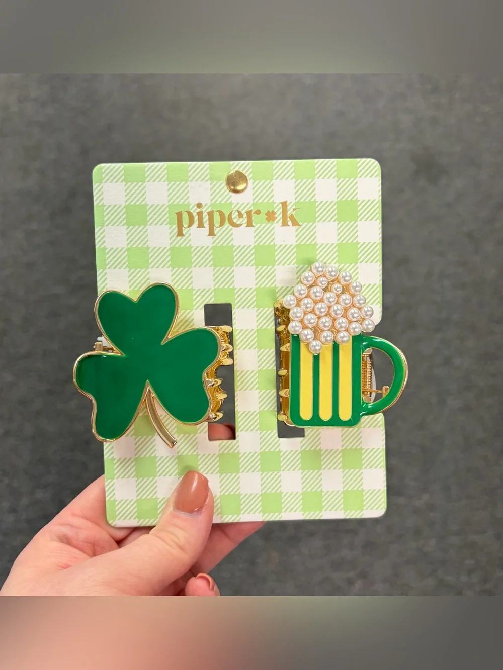 Piper K Green Shamrock & Beer Mug Hair Clip Set (Medium)